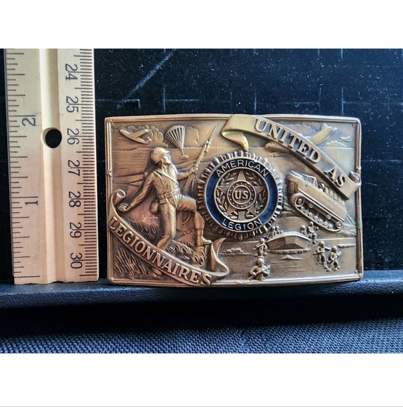 Vintage American Legion Solid Brass Belt Buckle Used Great Shape
